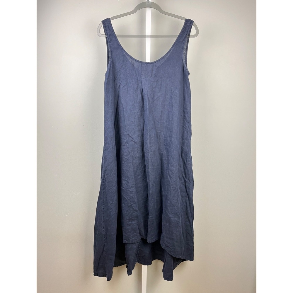 John Lewis & Partners Linen Dress Womens 8 Navy Blue Sleeveless Lagenlook